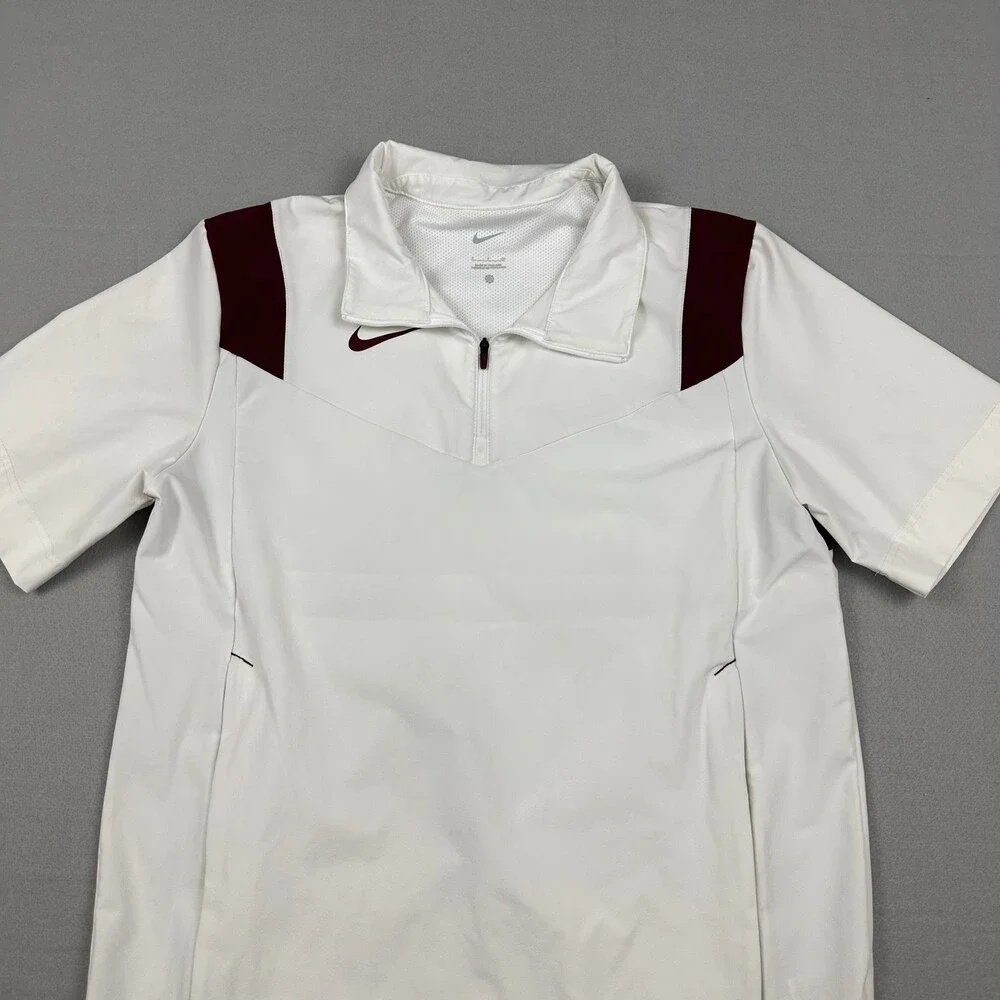 Nike Jacket Men Small White Solid 1/4 Zip Coaches Pullover Pockets Lining S *